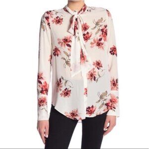 Joie blouse white nadal floral print button front long Sleeves tie neck size XXS